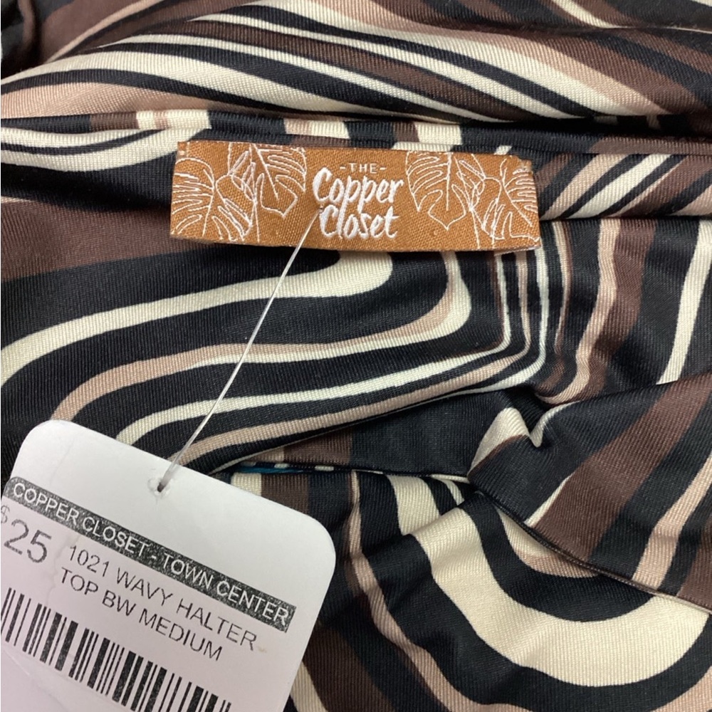The Copper Closet Women’s Wavy Backless Halter Y2K Retro 70s Brown Tan Black M - Picture 7 of 10